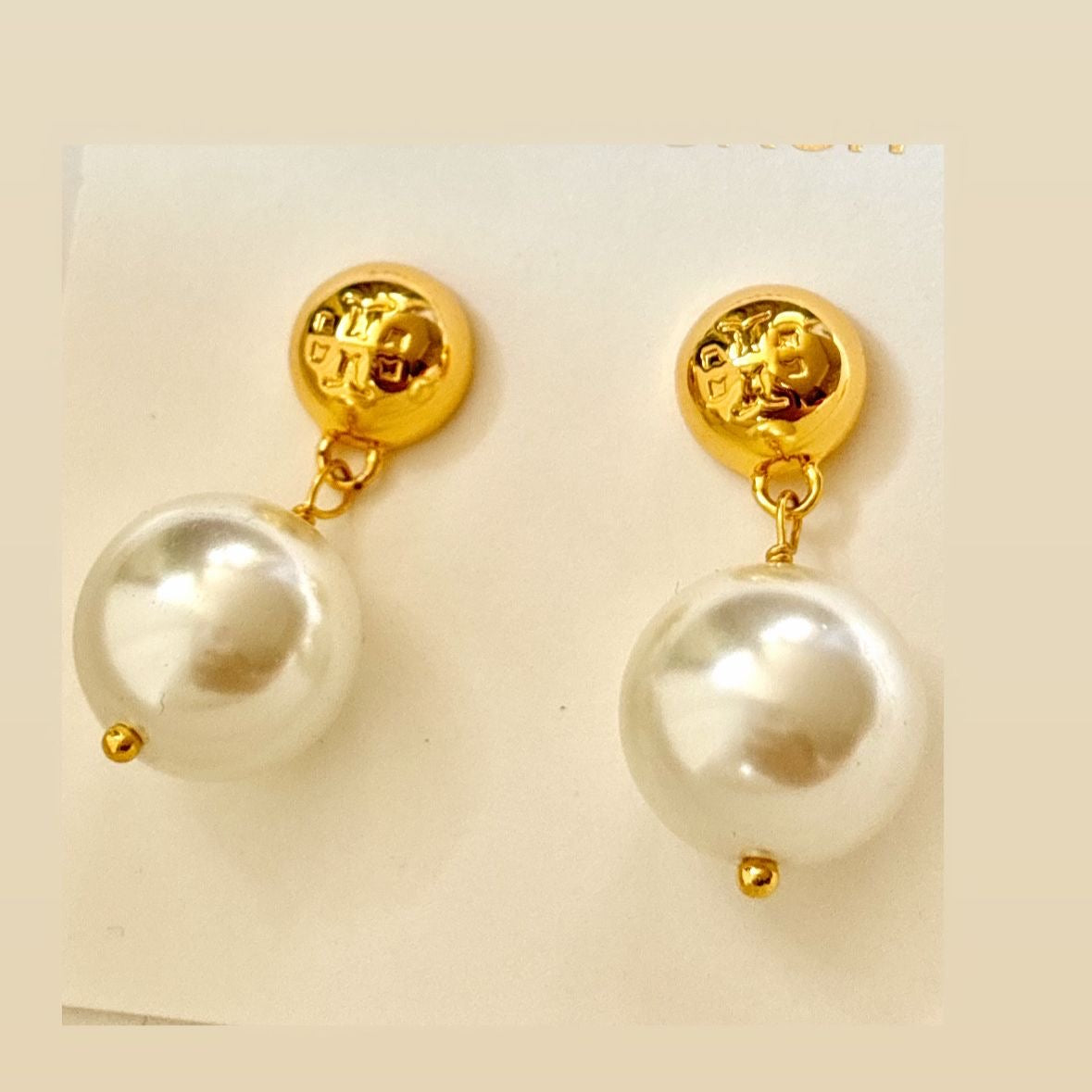 Kira Gold Big Pearl Drop Studs -22K