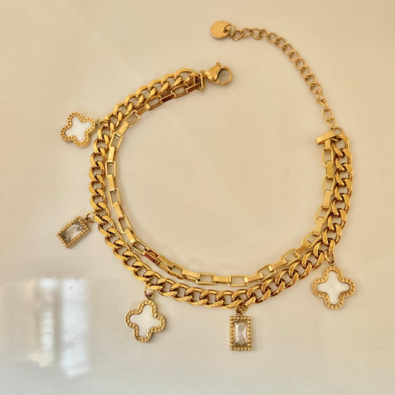 Layered Clovia Cz Charms Bracelet