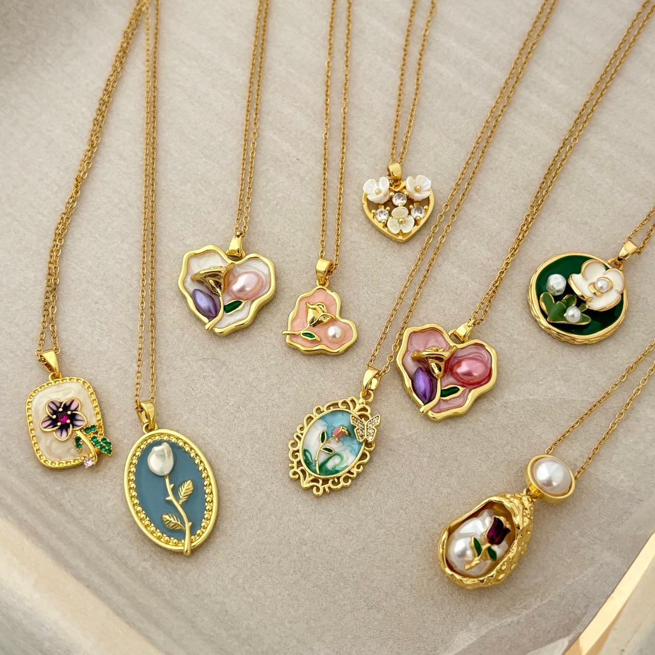 Cottage Core Necklace -18K | Hand Painted