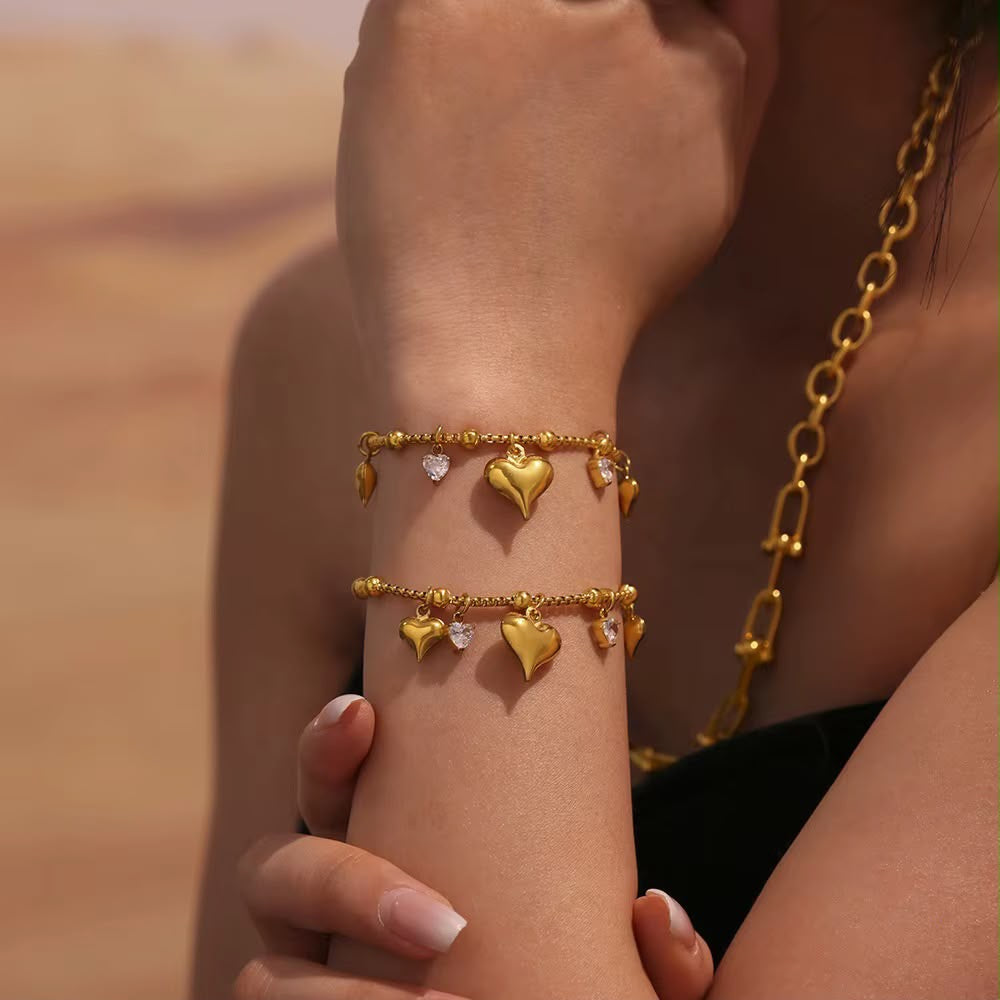 Amour Heart Cz Charm Bracelet