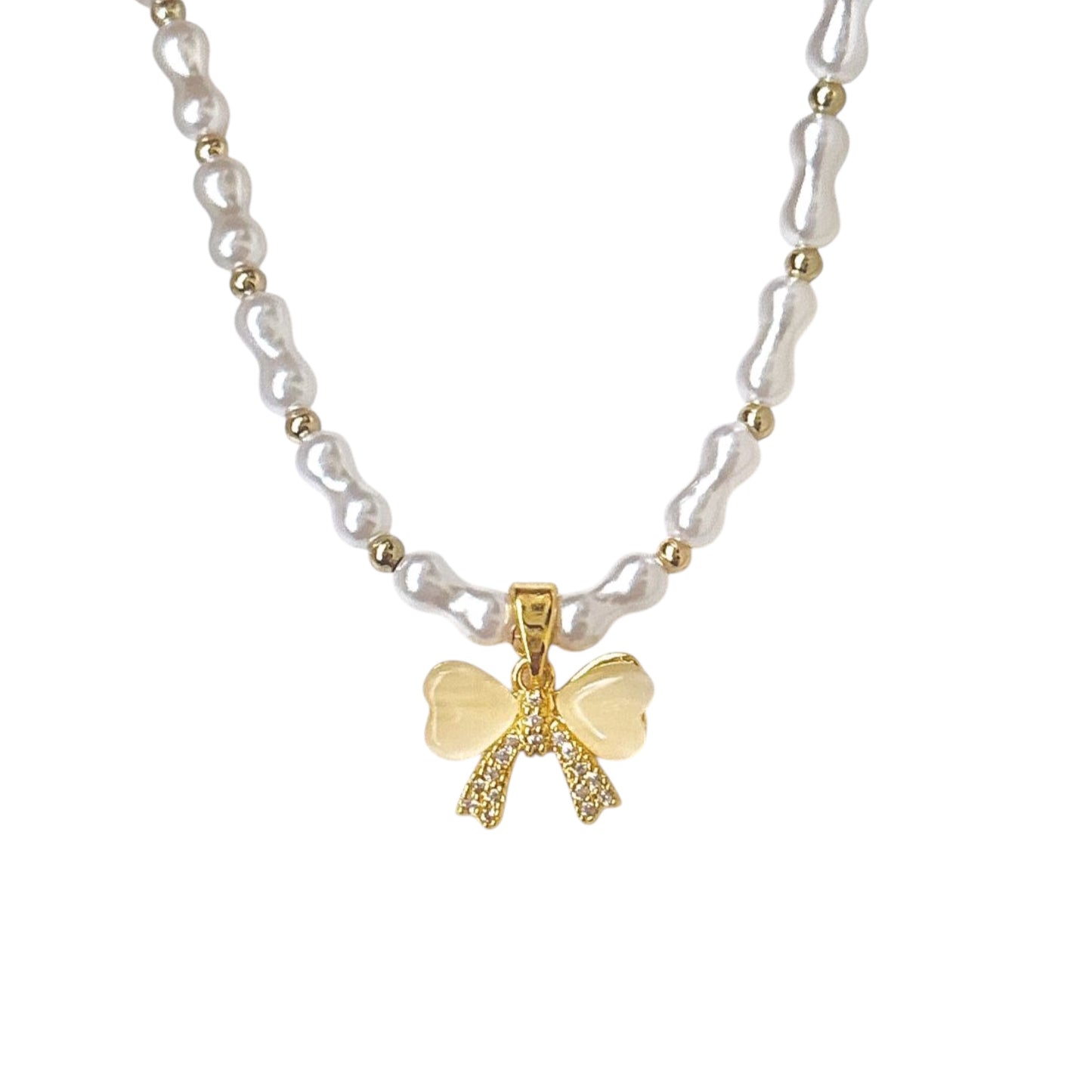 Opal Bow Pearly Necklace