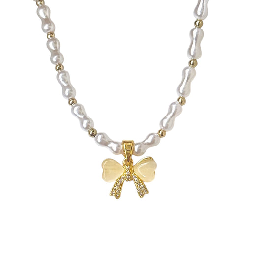 Opal Bow Pearly Necklace