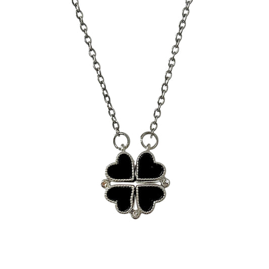 Petite Heart Silver X Black Four Way Necklace - Double Sided X Magnetic