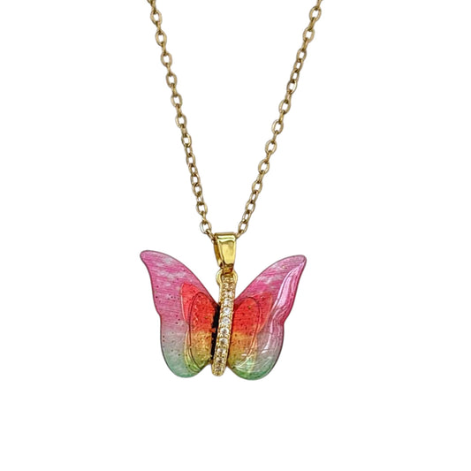 Gradient Crystal Mariposa Necklace -18k