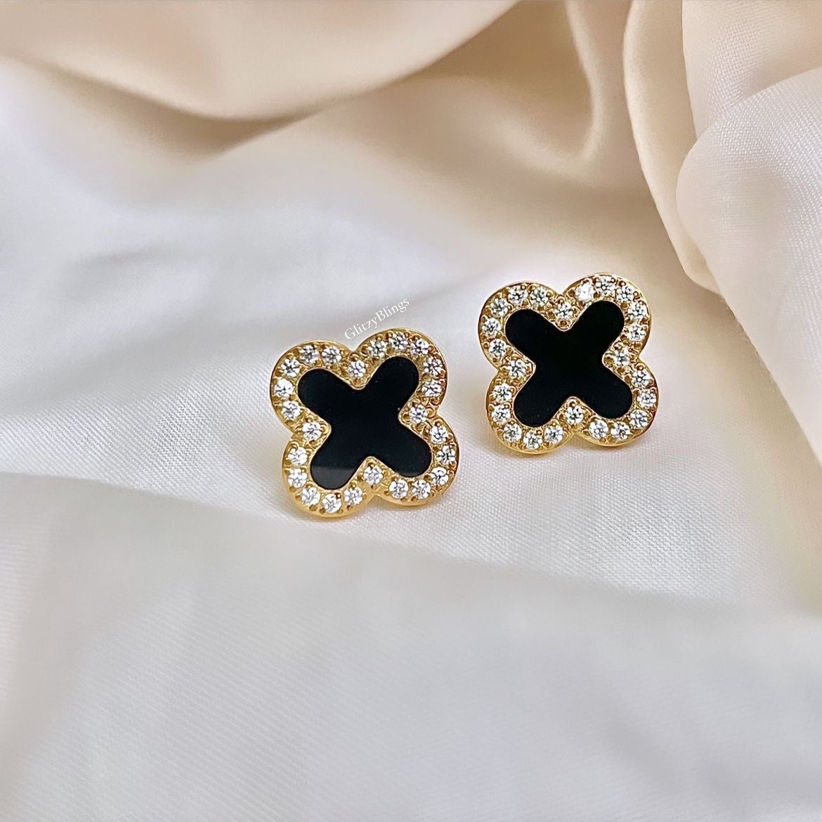 Diamanté Black Clover Studs