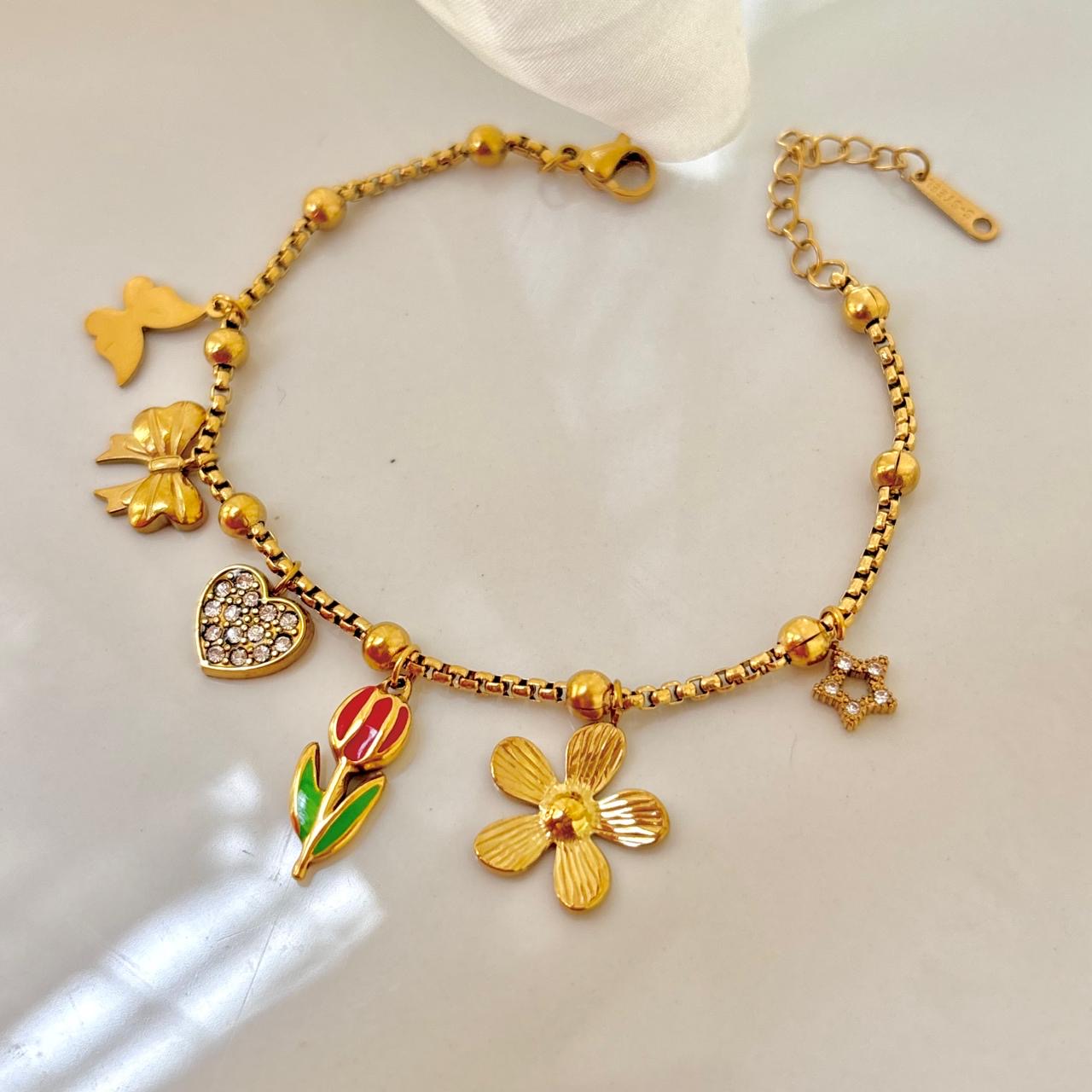 Whimsy Bloom & Bow Charms Bracelet