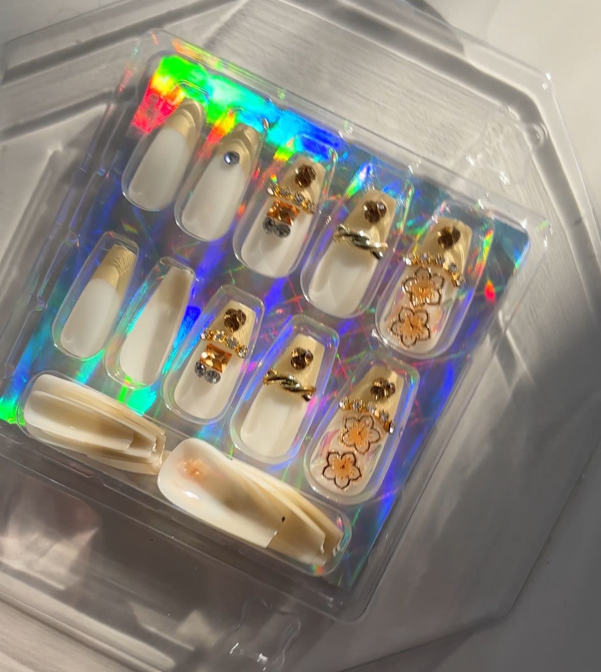 Gold French Tip Rhinestone Press On Nails