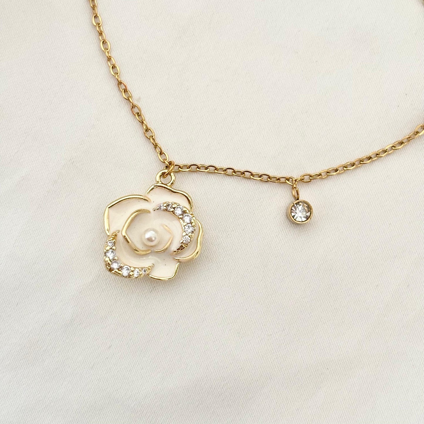 White Rose Diamond Charm Bracelet