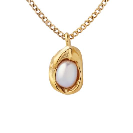 French Pearl Pendant Necklace -18K