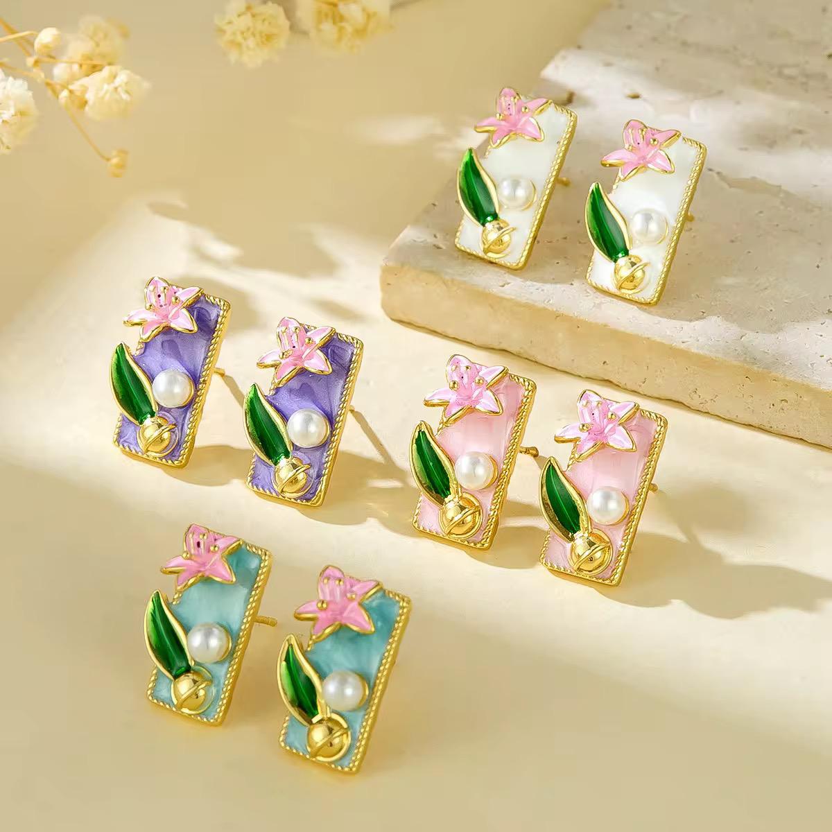 Fairycore Lily Studs -Hand Painted