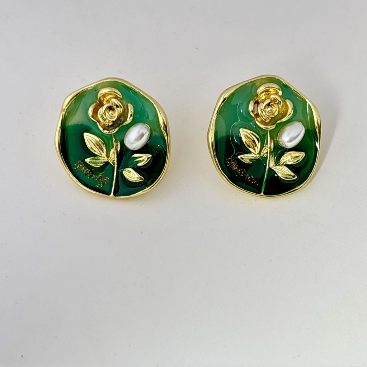 Enchanted Rose Studs -Emerald