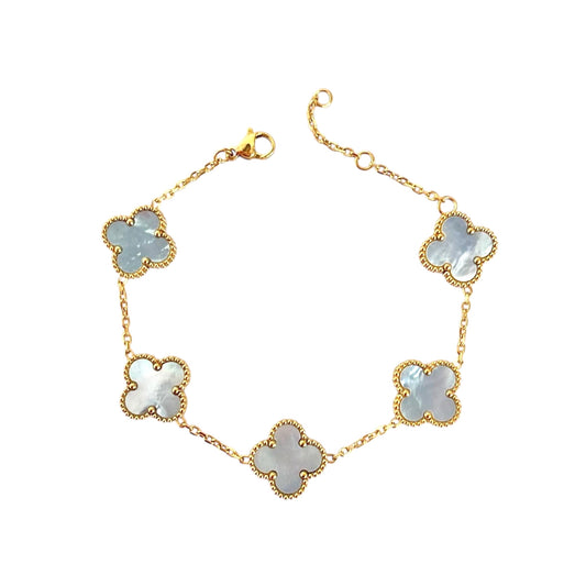 Luxurious Ice Blue-Shell 5 Motifs Clove Bracelet