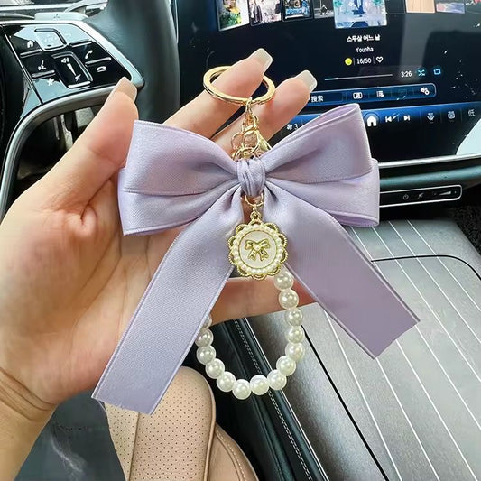 Ribbon Bow Pearl Bag X Phone Charm -Purple