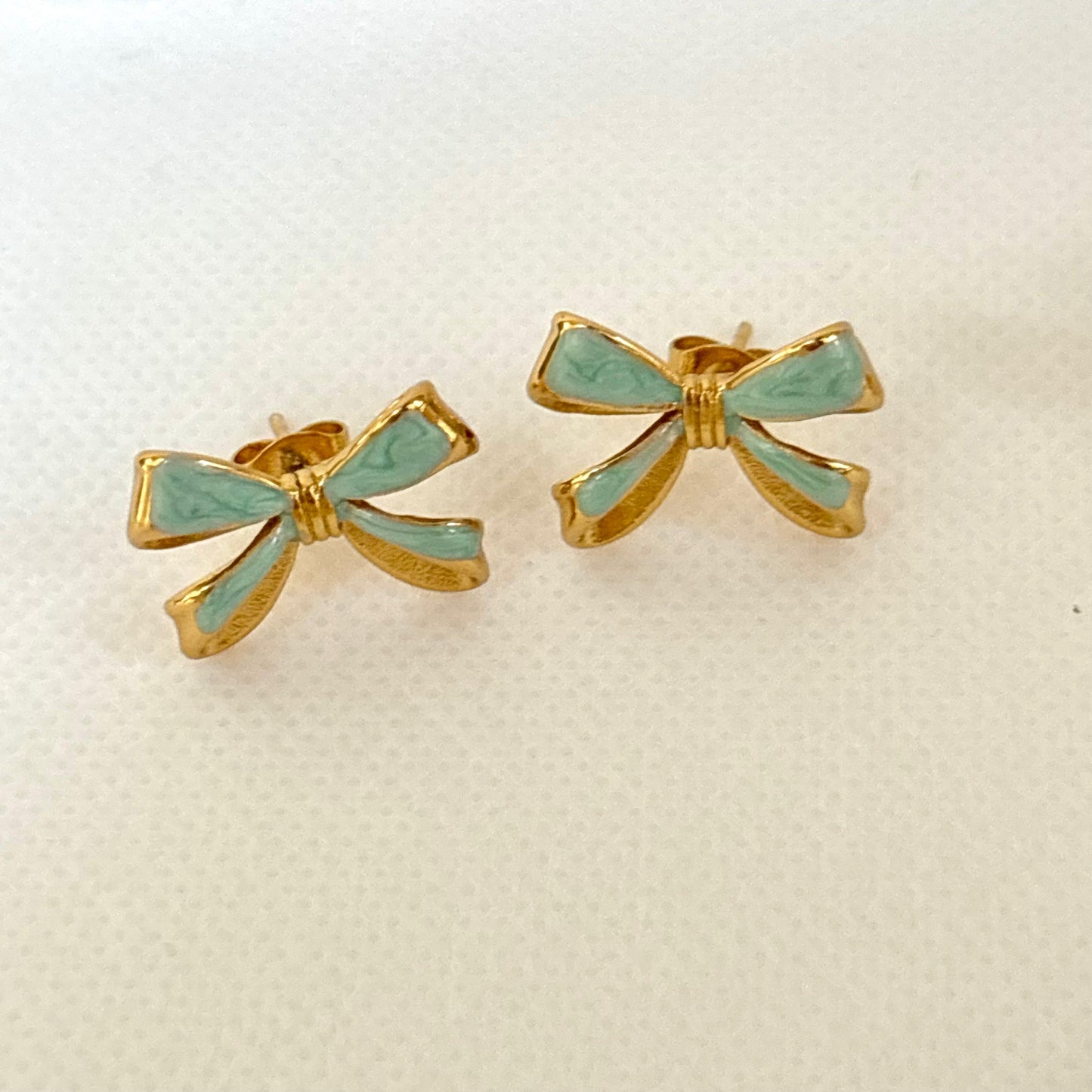 Petite Ribbon Charm Studs -Baby Blue