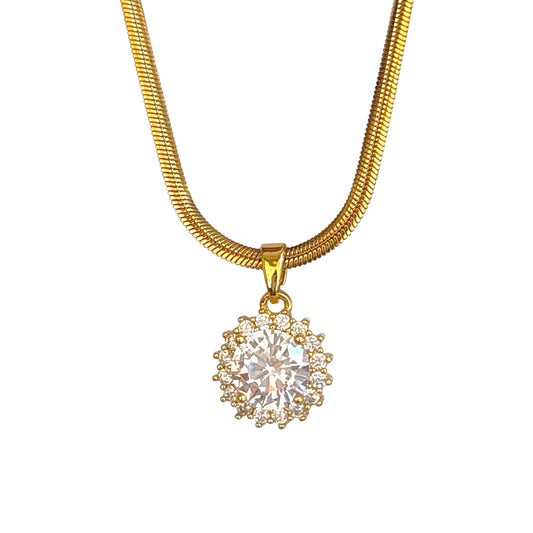 Diamond Cluster Halo Necklace -18K | 3A Zircon (Paved)