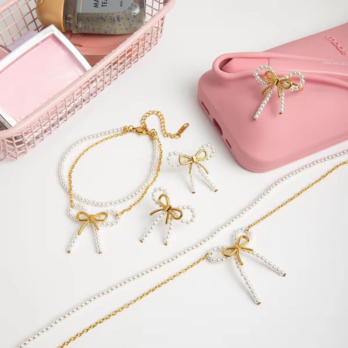 Whimsy Perlee Bow Necklace -Handmade