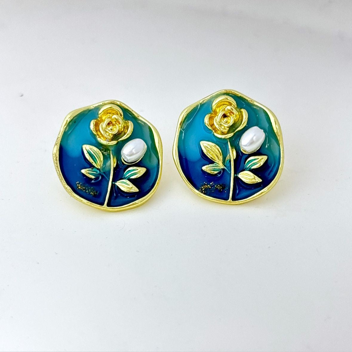Enchanted Rose Studs -Ocean Blue