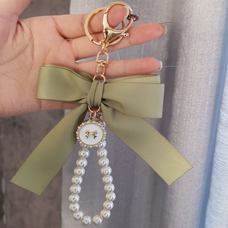 Ribbon Bow Pearl Bag X Phone Charm -Green
