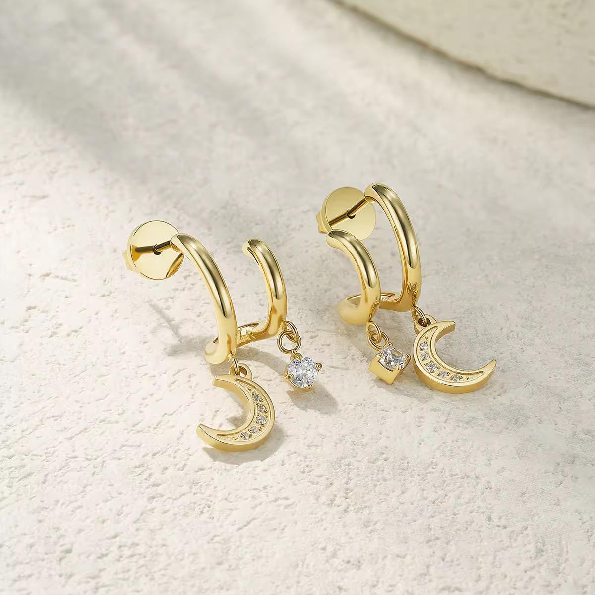 Moon Dangling Studs