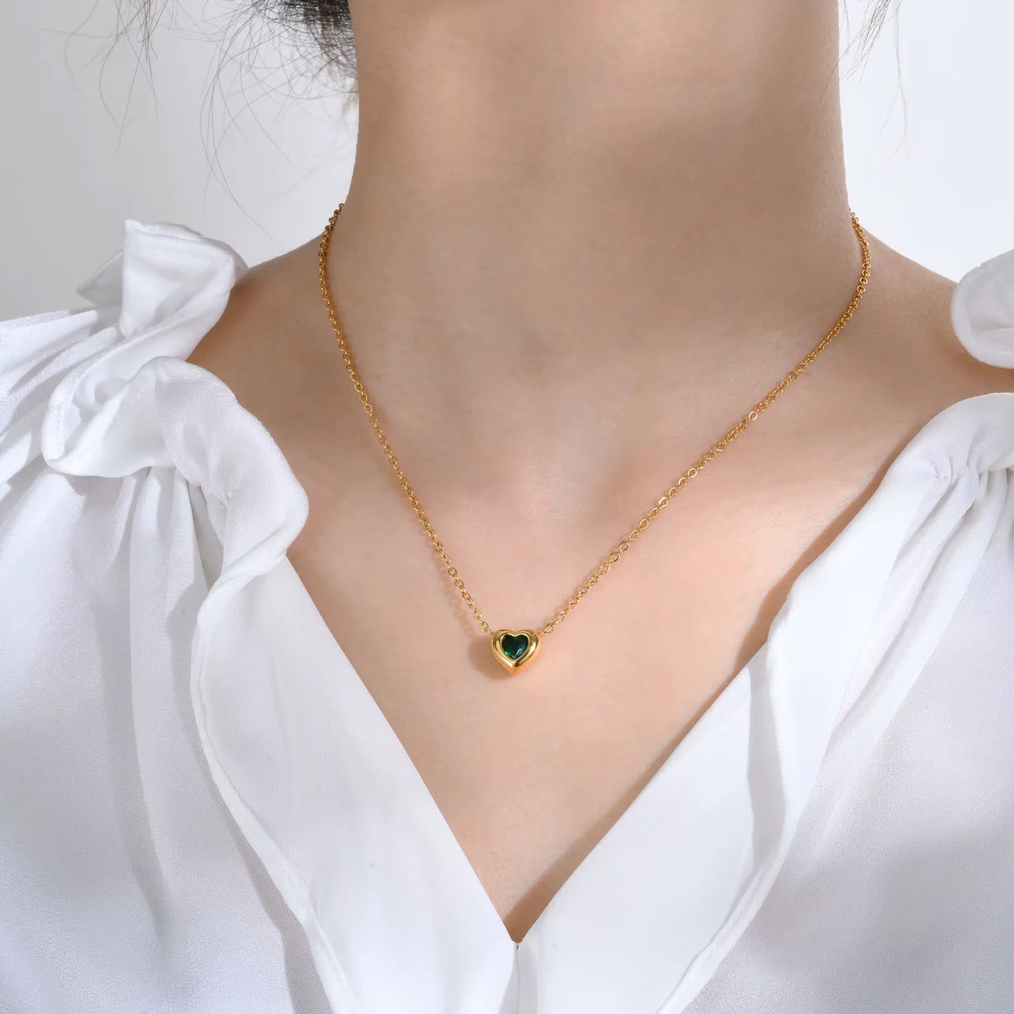 Emerald Crystal Heart Necklace