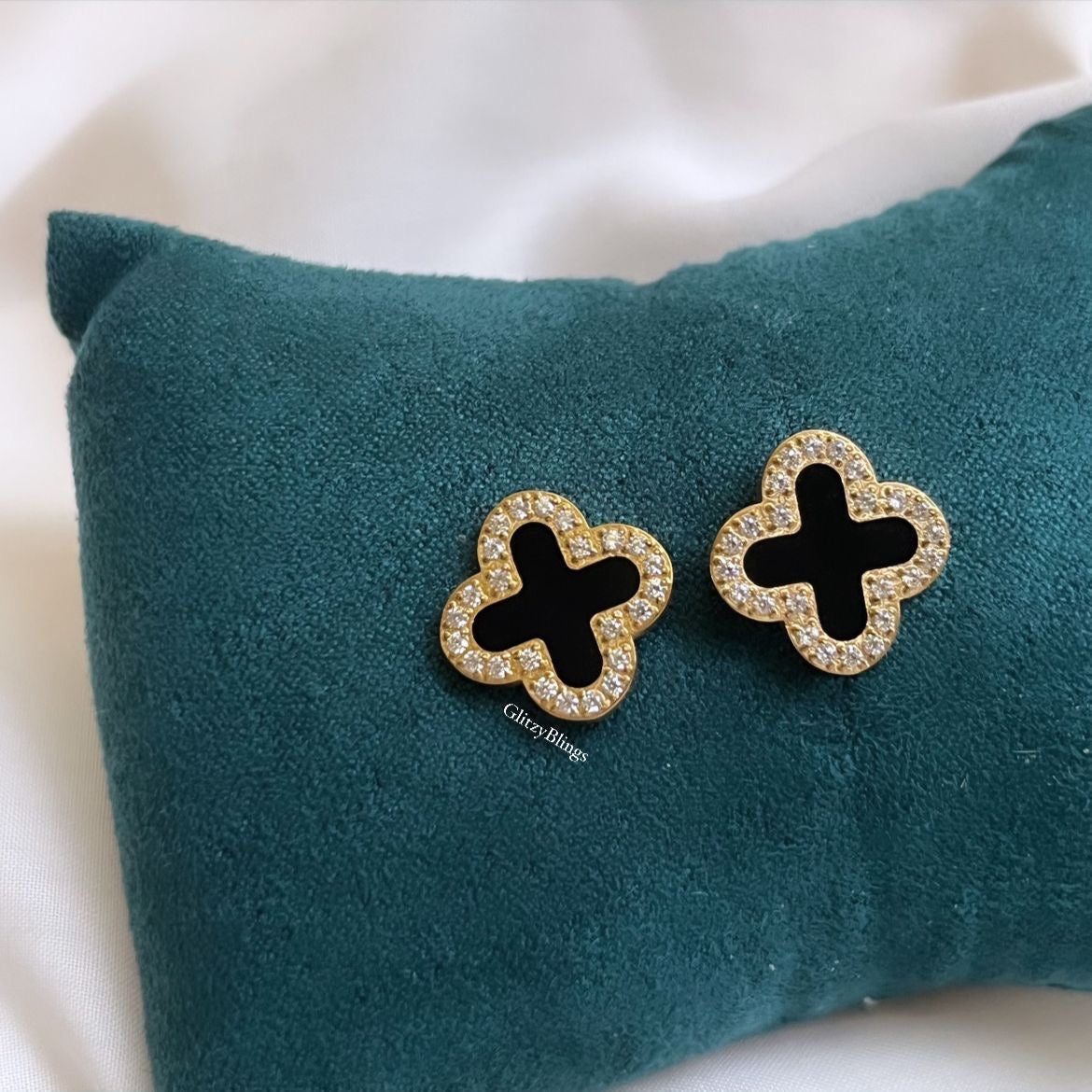 Diamanté Black Clover Studs