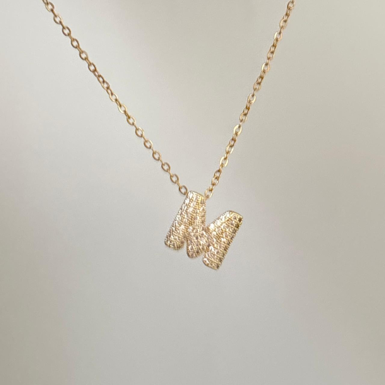 Paved Puffy Initial Necklace -Mini