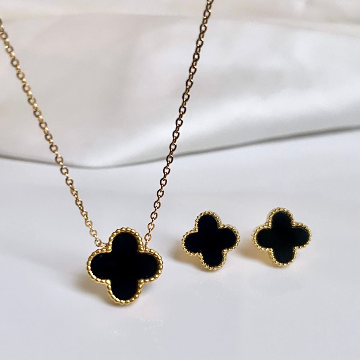 Luxe Black Clover Studs