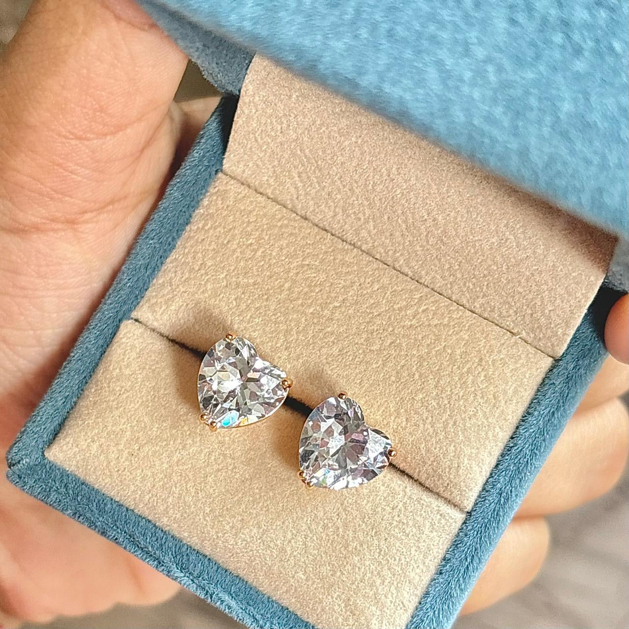 Crystal Heart Studs -8A Zircon