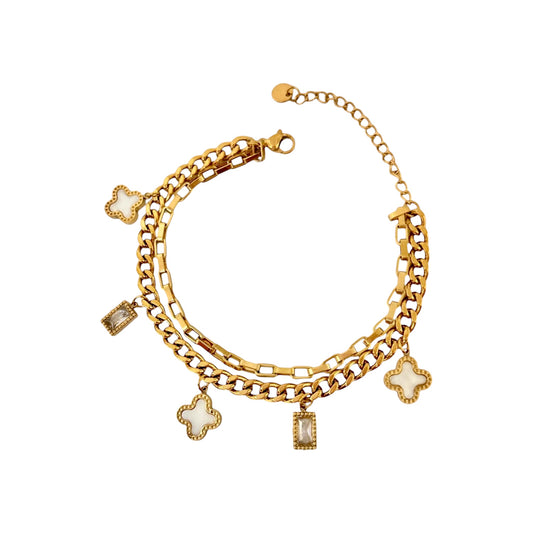 Layered Clovia Cz Charms Bracelet