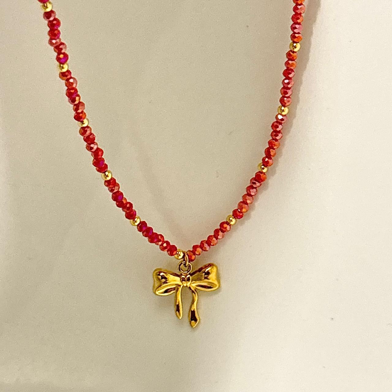 Crystal Beaded Bow Necklace