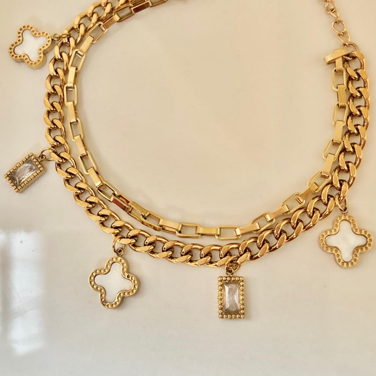 Layered Clovia Cz Charms Bracelet