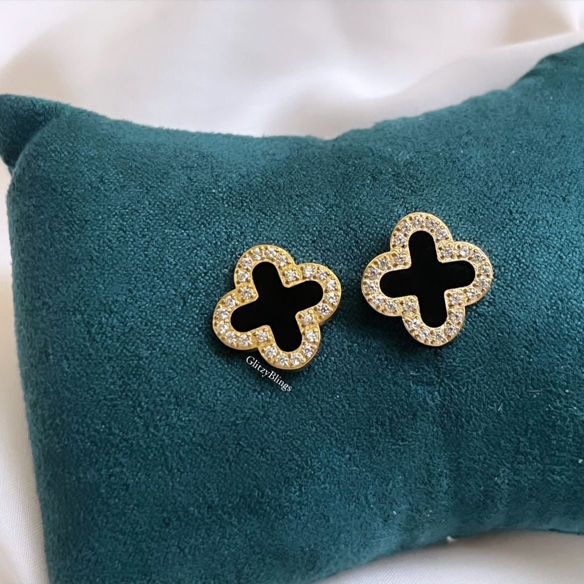 Diamanté Black Clover Studs