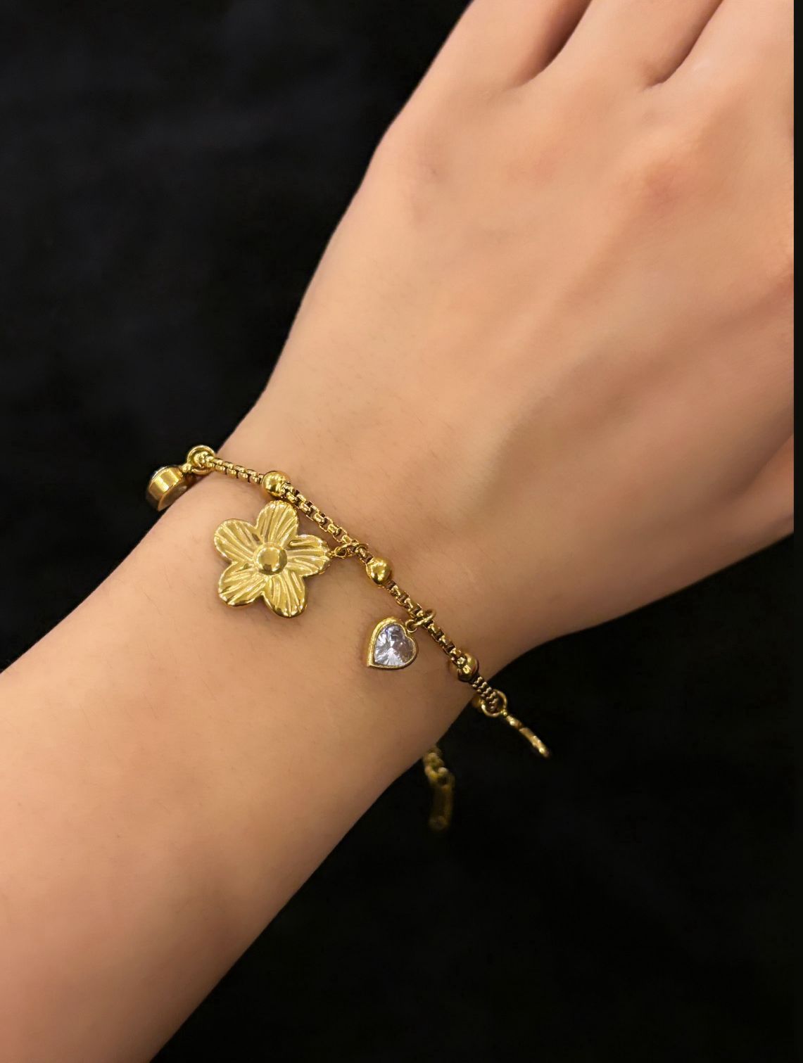 Flora Heart Cz Charm Bracelet