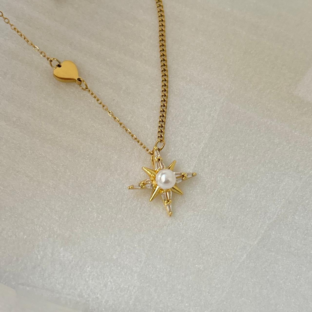 Stella Diamond Pearl Necklace -18K