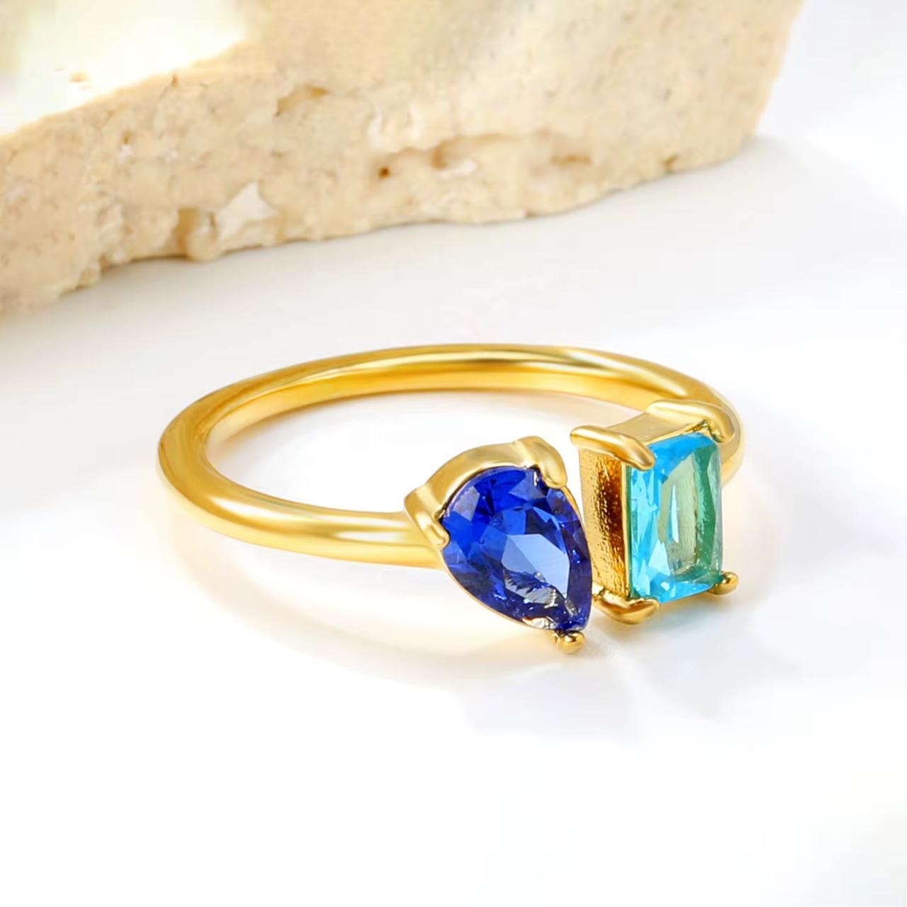 Aquamarine Toi Et Moi Ring -Adjustable