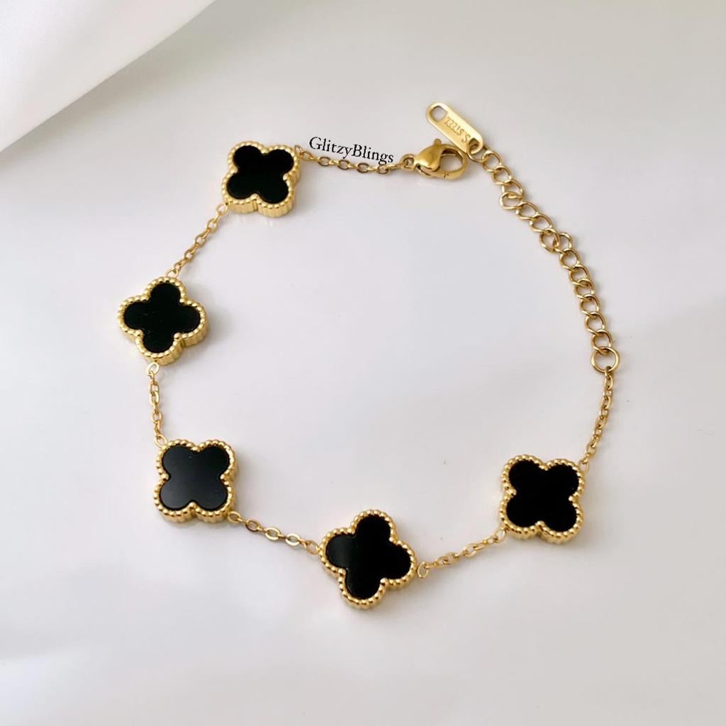 Luxe Black 5 Motifs Clover Bracelet