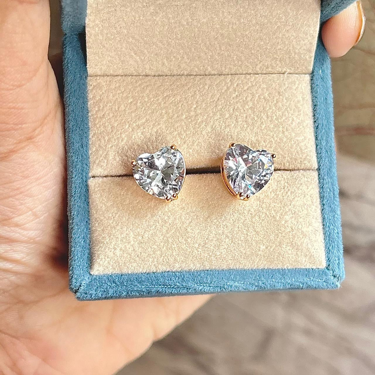 Crystal Heart Studs -8A Zircon