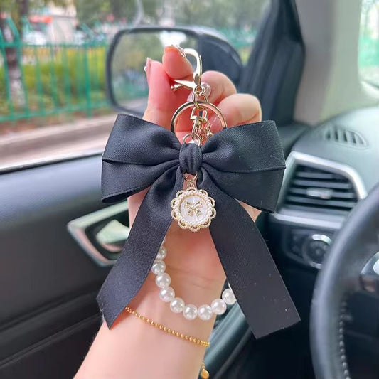Ribbon Bow Pearl Bag X Phone Charm -Black