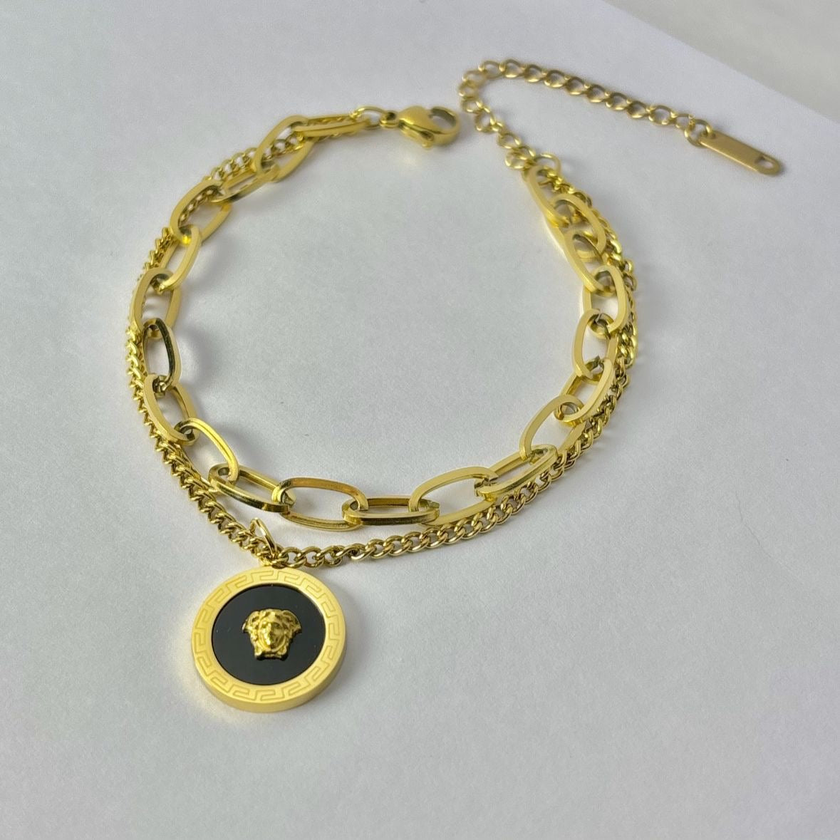 V-Medusa Charm Layered Bracelet