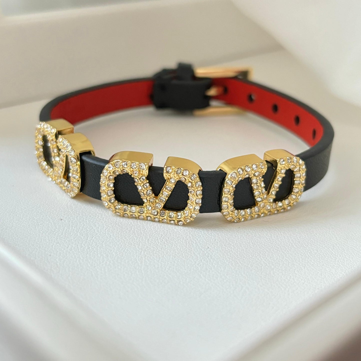 V-Swarovski Crystal Signature Leather Bracelet -22K