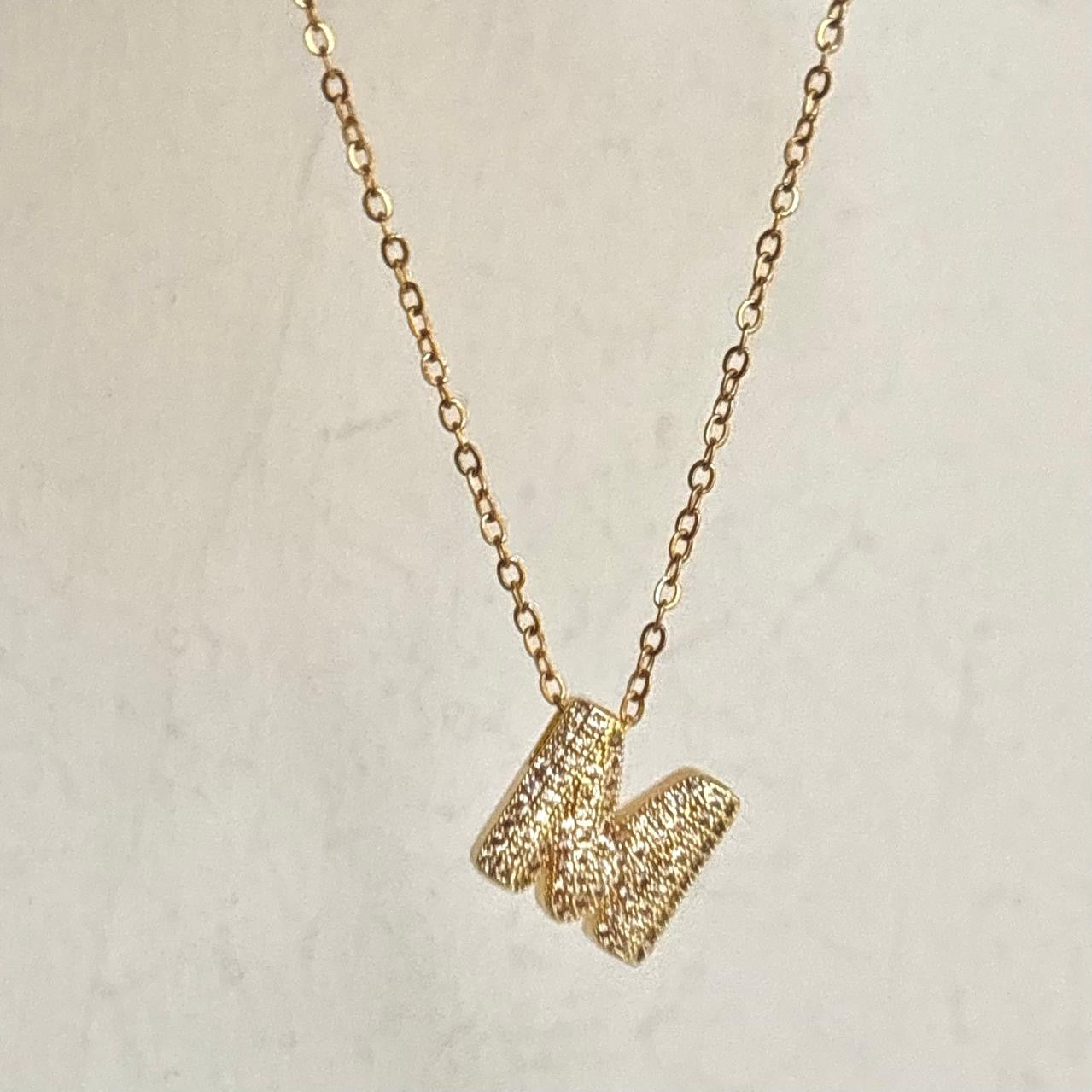 Paved Puffy Initial Necklace -Mini