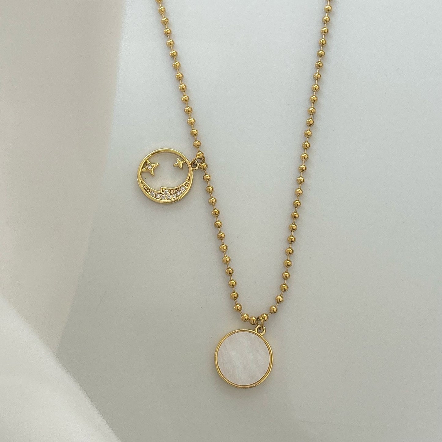 Moon Cz X Shell Necklace -18K