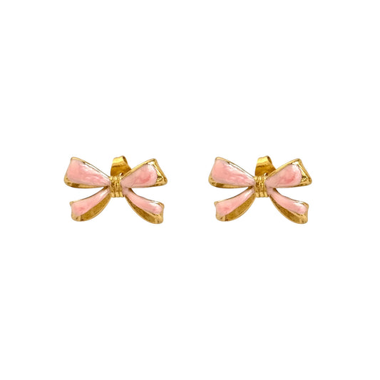 Petite Ribbon Charm Studs -Baby Pink
