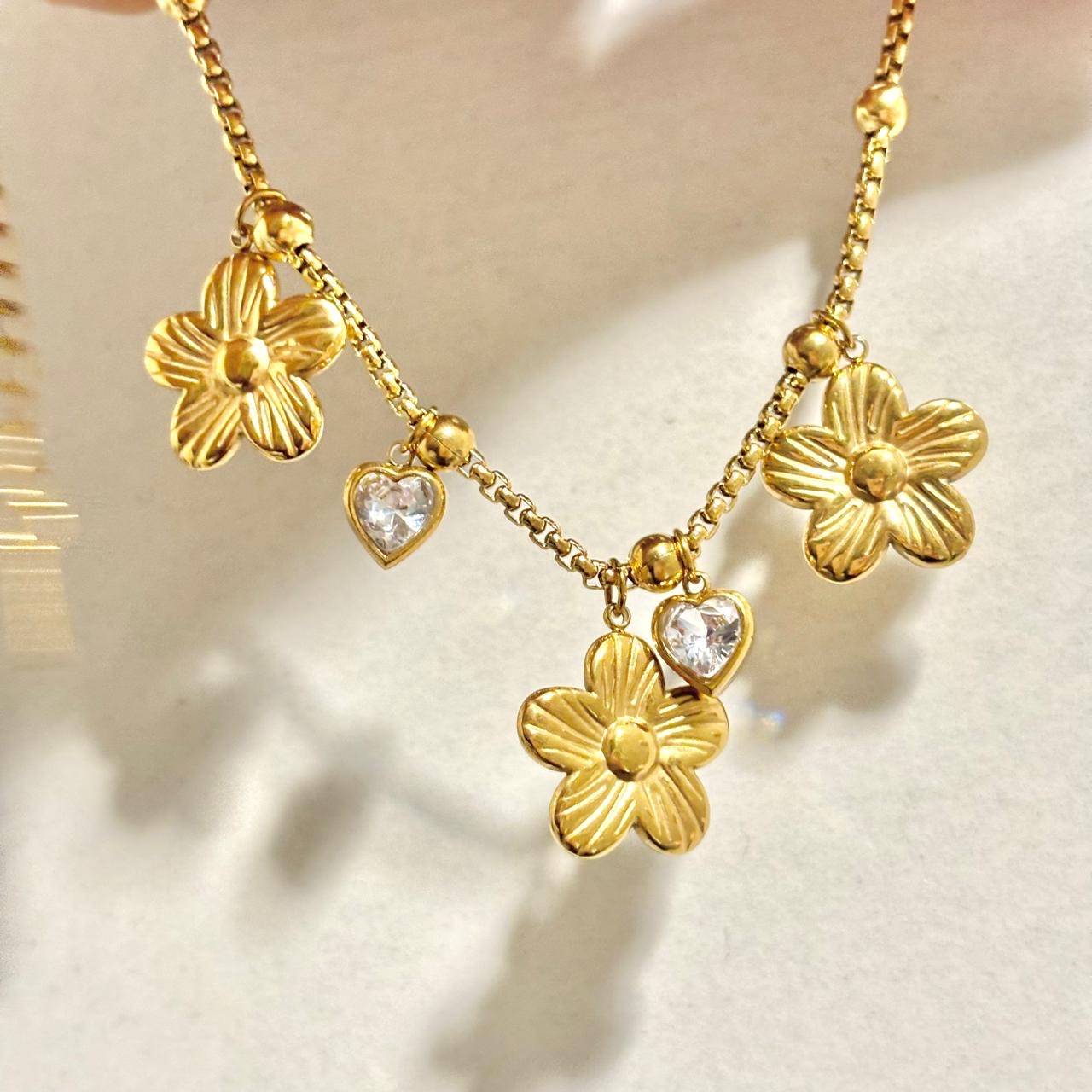 Flora Heart Cz Charm Bracelet