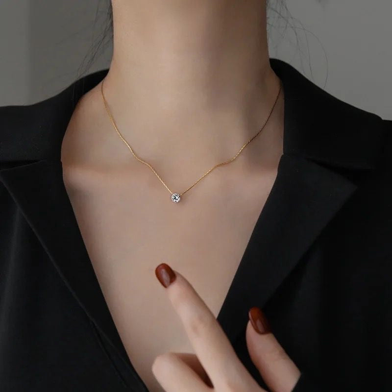 Diamond Solitaire 6 Claws Necklace