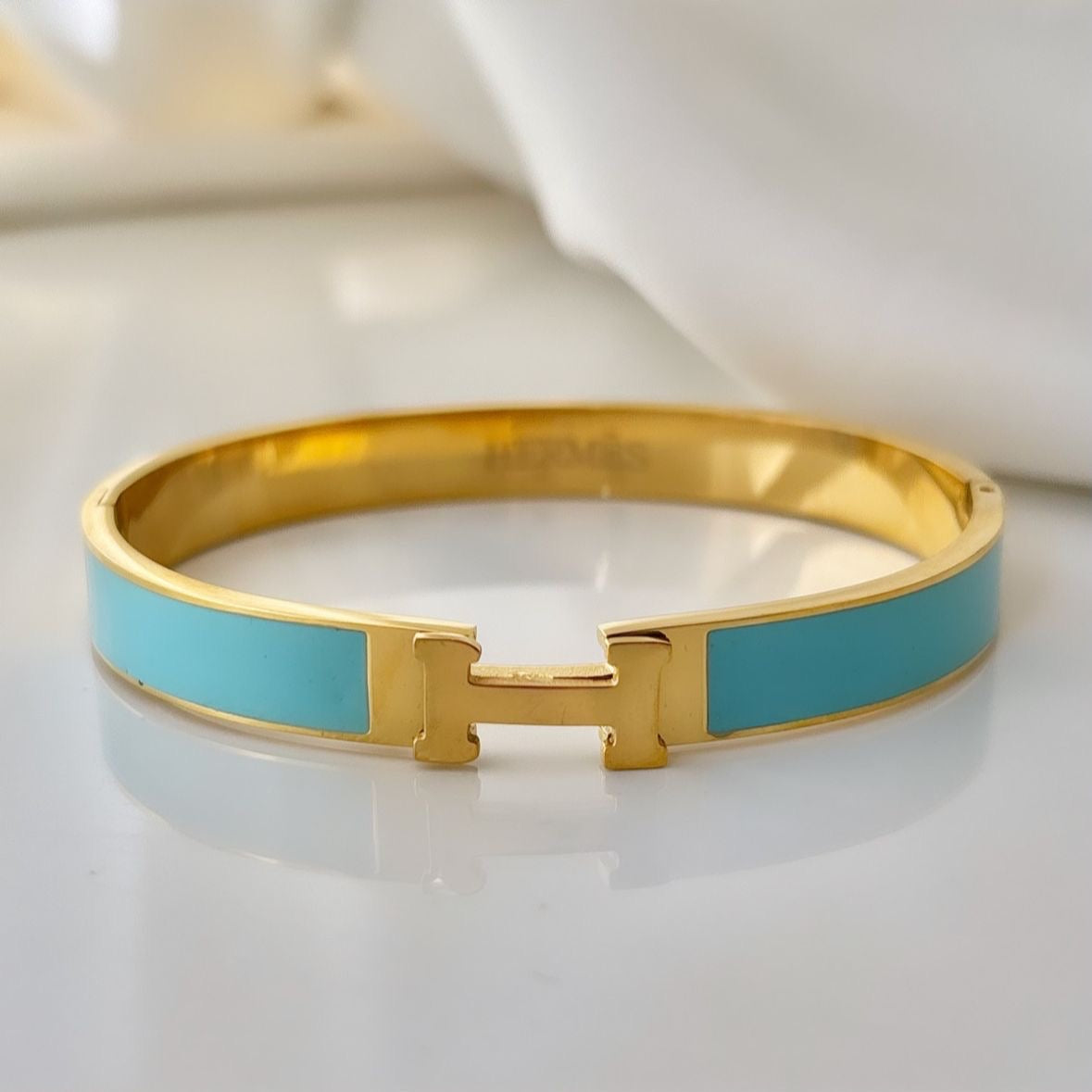 Luxe Tiffany Blue Enamel H-Bracelet