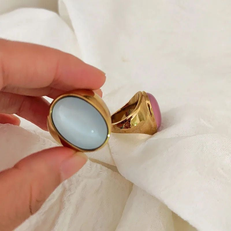 Agate Sky Blue Signet Ring