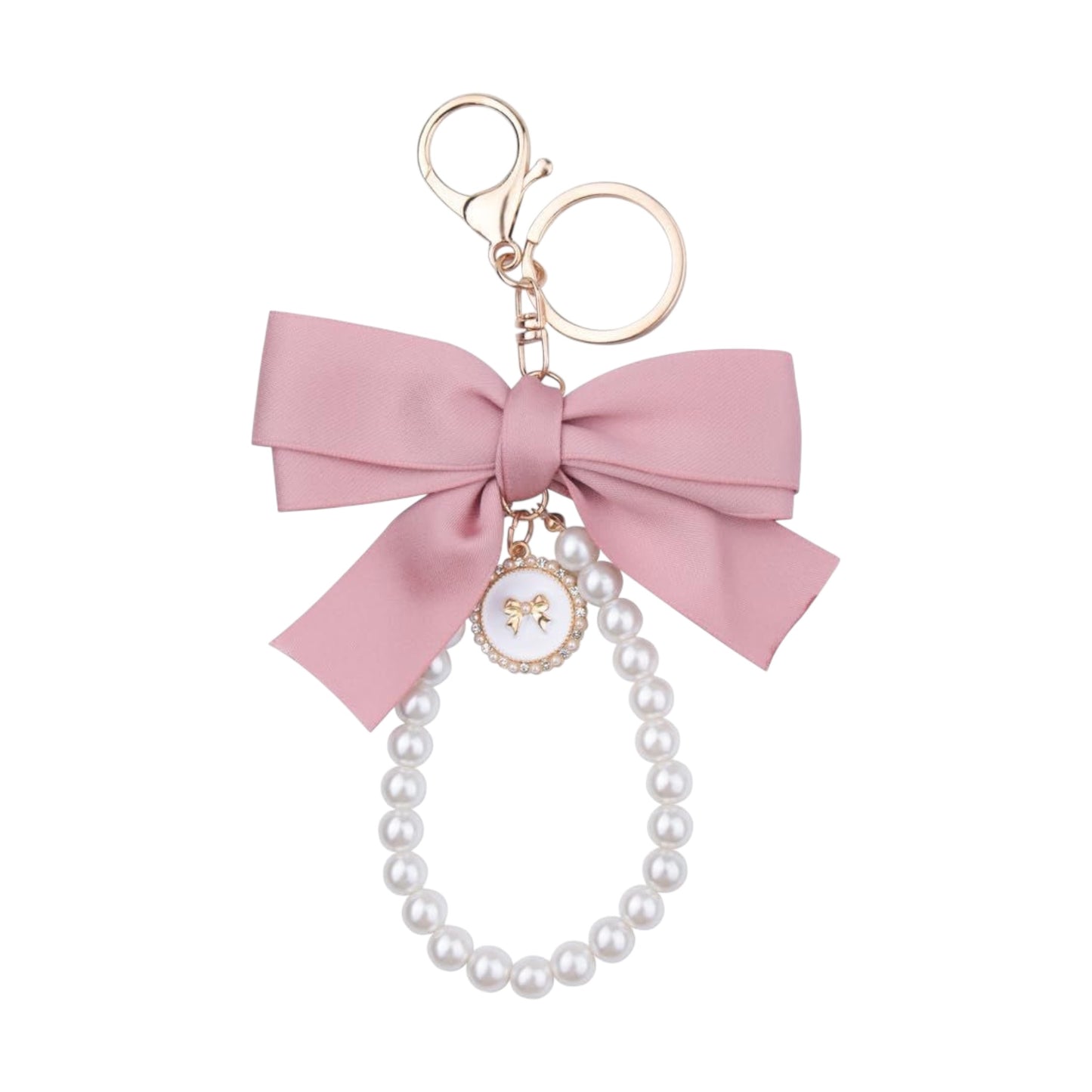 Ribbon Bow Pearl Bag X Phone Charm -Pink