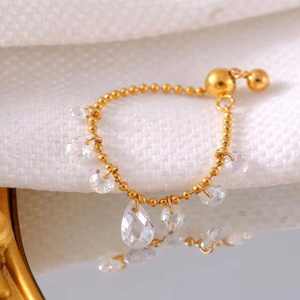 Crystal Drip Ring -Adj To Any Size