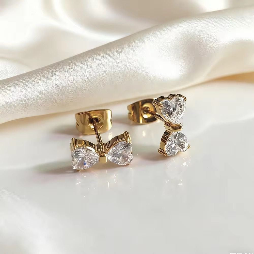 Dainty Crsytal Bow Studs